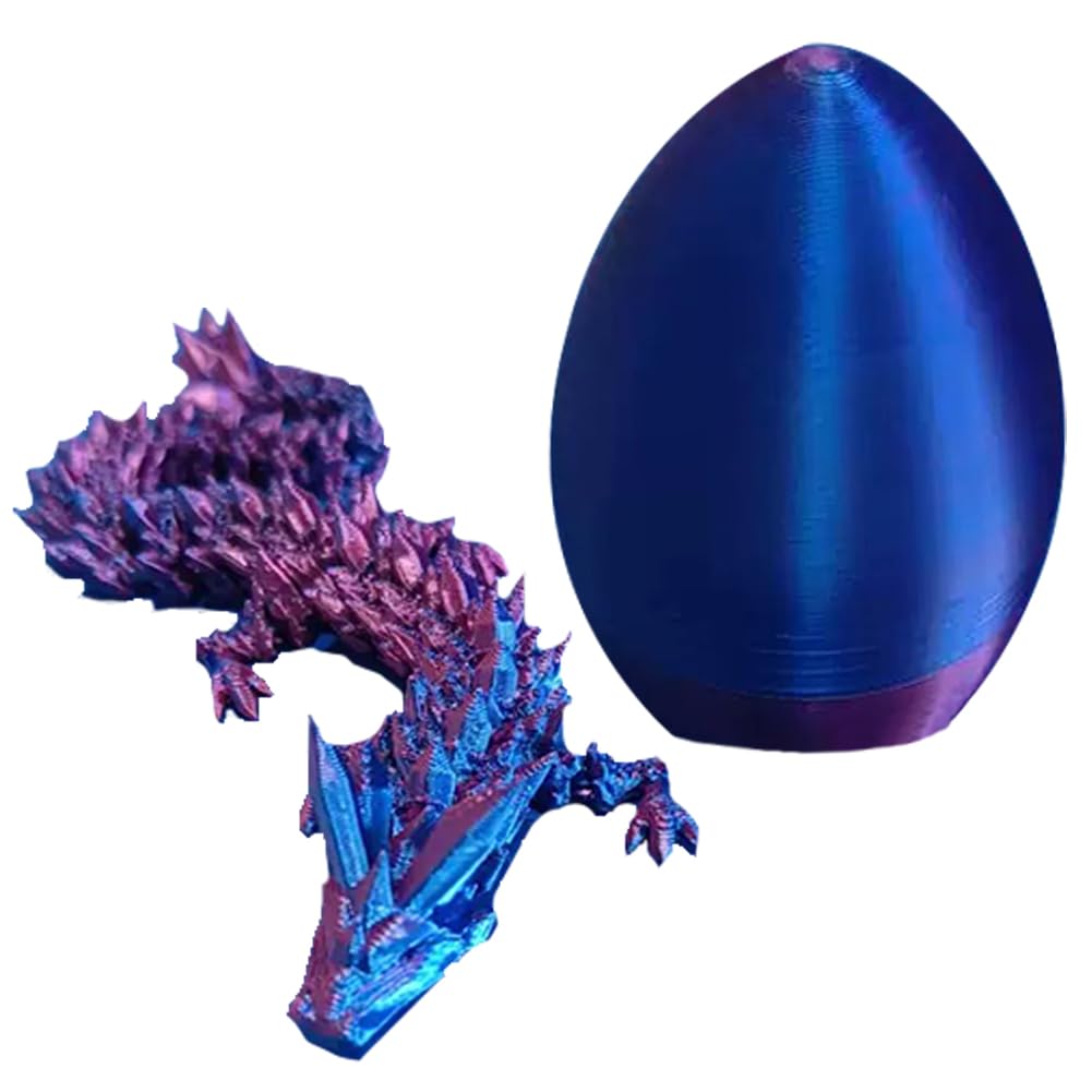 3D Printed Articulated Dragon Egg Fidget Toy - Crystal Dragon Flexible Figurine - Home Office Desk Decor - Laser Printed Purple