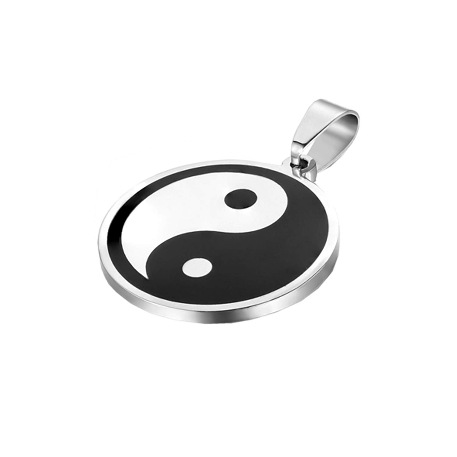 JewelryWe Stainless Steel Yin Yang Symbol Black & Silver Taijitu Ying Pendant Necklace for Men