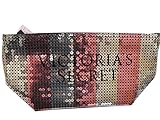 Victoria's Secret Signature Bling Sequin Stripe Make-Up Cosmetic Bag (Pink/Silver)