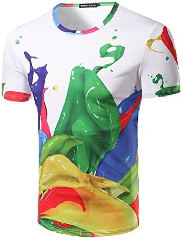 Frontier Fashion Mens Fashion Round Collar Slim Fit Splash-Ink Printed Short Sleeve Dress Shirts ac48-1-xl