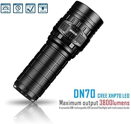 DN70 Tactical Torch USB Rechargeable CREE XHP70 3800 Lumens 325 Meters LED Flashlight by 26650 Battery
