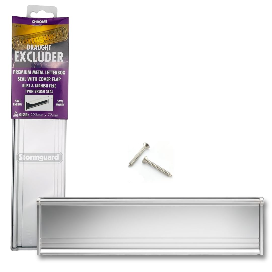 STORMGUARD 06SR0310000CH Internal Metal Letter Box Brush Cover with Flap-Chrome, External dimentions 293mm x 77mm, Aperture 256mm x46mm