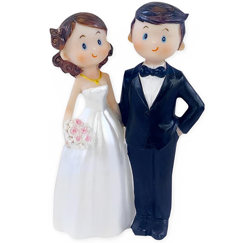1 Pair Bride and Groom Figurines Cupcakes,Bride and Groom Figurines, Small Resin Couple Doll Wedding Cake Decorations Party Desktop Ornaments For Valentine's Day Home Decor Car Ornaments