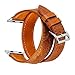 Leather Apple Watch Band 38mm Double Tour iwatch Band Replacement strap with Stainless Metal Clasp for Apple Watch Series 3 Series 2 Series 1, Vintage Brown
