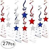 National Day Twinkle Patriotic Shooting Stars Hangings Swirl Decorations Red Blue White 4th of July Presidents Day Birthday Party Decorations