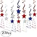 National Day Twinkle Patriotic Shooting Stars Hangings Swirl Decorations Red Blue White 4th of July Presidents Day Birthday Party Decorations, 30pc
