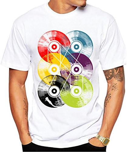 Edraydd Retro Wood/ Record Printed Men T Shirt Short Sleeve Casual T-Shirt Tees Cool Tops 1313 Xxl