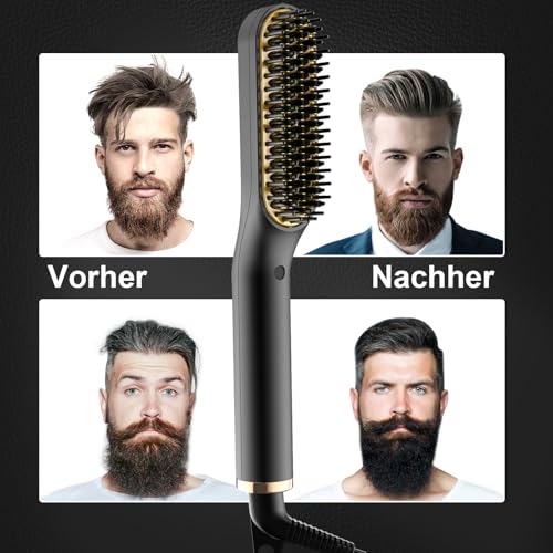 ANLAN 2 in 1 Beard Straightener - Professional Hair Straightening Brush with Adjustable Temperature from 120°C to 200°C for Men and Women - Fast Heating in 30 Seconds