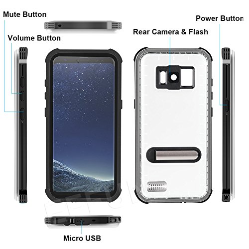 EFFUN Samsung Galaxy S8 Plus Waterproof Case, IP68 Certified Underwater Cover Dustproof Snowproof Shockproof Case with Kick Stand, PH Test Paper and Floating Strap for Samsung S8 Plus (6.2inch) Black