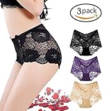 Women's Sexy Lace Panties Intimate Lingerie 3 Pack Briefs Sheer Mid Waist Underwear (XL)