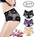 Women's Sexy Lace Panties Intimate Lingerie 3 Pack Briefs Sheer Mid Waist Underwear (XL)