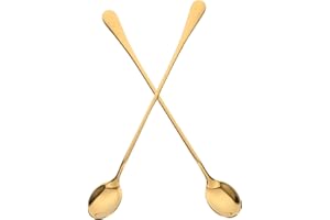 Toyvian 2pcs 24cm Long Handle Stainless Steel Ice Spoons Gold Titanium Bar Stirring Spoons for Coffee