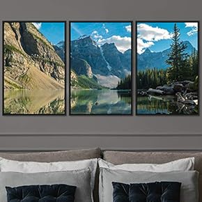 signwin 3 Piece Framed Canvas Wall Art Lake...