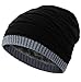 Novawo Men's Knit Thicken and Fleece Lining Beanie Hat Winter Slouchy Warm Cap Black