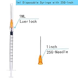 100 Pack Disposable 1ml/cc Lab Syringes with 25Ga 1