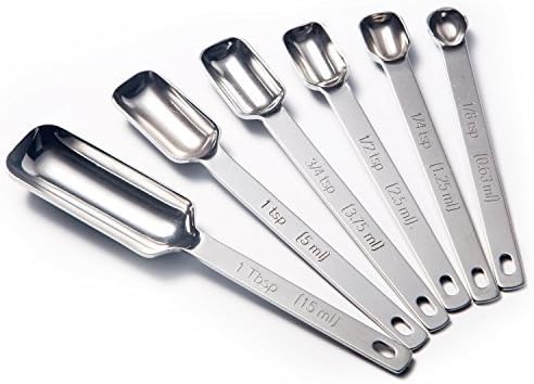 Measuring Spoons Narrow Stainless Steel Metal for Dry or Liquid Ingredients Fits in Spice Jar, Set of 6 Piece