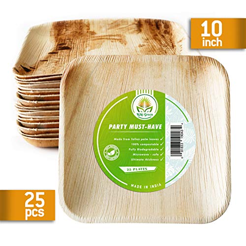 Compostable Plates 9.5 inch square 25pcs Palm Leaf Plates-our Biodegradable Plates Are Top Quality, We Use Eco Friendly Products For Party Plates-alternative to Bamboo Plates -made By KIKI Green