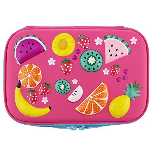 Colorful Fruits School Girls Toddler Hardtop Pencil Case Holder - Cute Kids Pencil Box Pen Bag (Hot Pink)