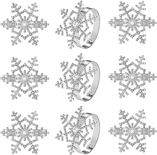 Set of 4 Napkin Ring Snowflake Beaded Diamante Rhinestone Crystal Napkin Holder Table Setting Christmas Holiday Thanksgiving Wedding Décor (style1 Silver Set of 4)