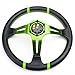 Auto Dynasty Aluminum Frame Vinyl Leather Cover 350mm 6-Bolt Steering wheels + Horn Button (Green Spoke/Green Stripe)