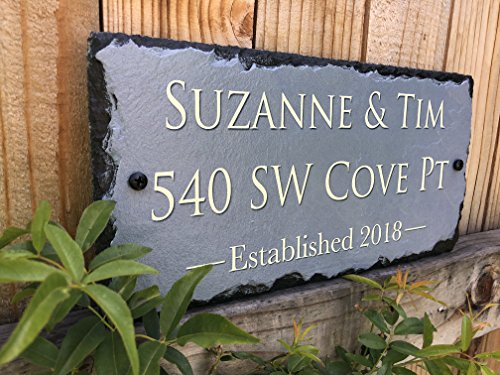 Sassy Squirrel Beautifully Handcrafted and Customizable Slate Home Address Plaque (12"x6" or 18”x8”) Personalized House Sign with and mounting Hardware. Improve The Curb Appeal of Your Property - Thumbnail 4