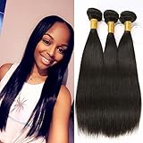 Shimei Brazilian Virgin Hair Straight Hair 3 Bundles Deals 8A 100% Unprocessed Remy Hair Extensions Virgin Human Hair Bundles Weave Wefts Natural Black Color 300Gram 12 14 16 Inch