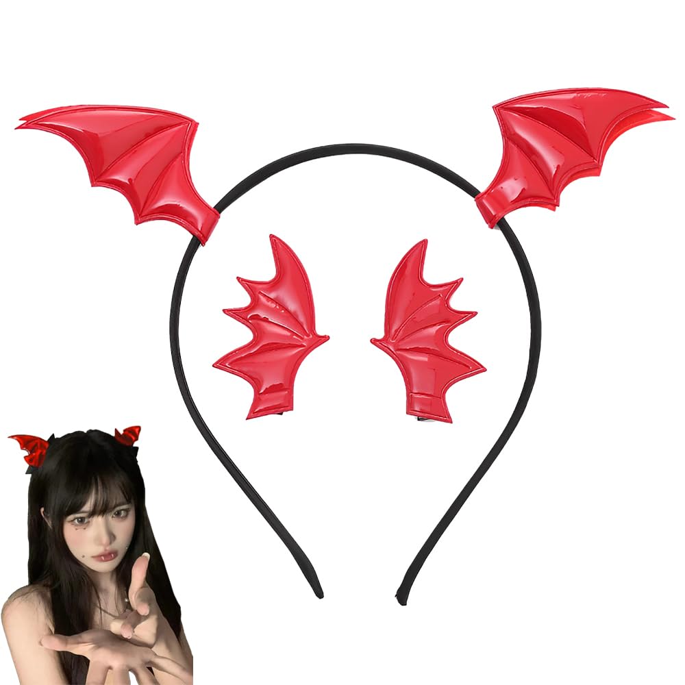 Guqqeuc Halloween Costume Accessories Set - Bat Ears Headband and Hair Clips for Women