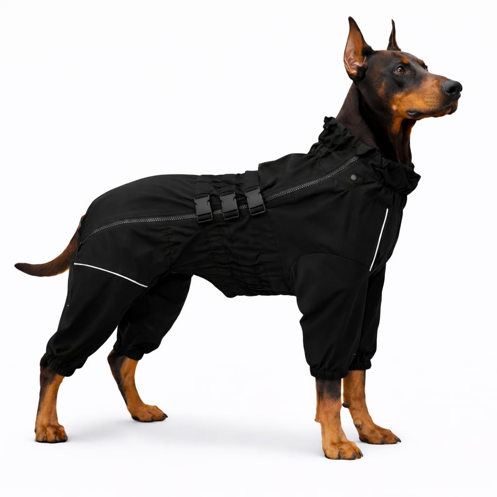 Dogs Waterproof Jacket, Lightweight Waterproof Jacket Reflective Safety Dog Raincoat Windproof Snow-proof Dog Vest for Small Medium Large Dogs Black XXL