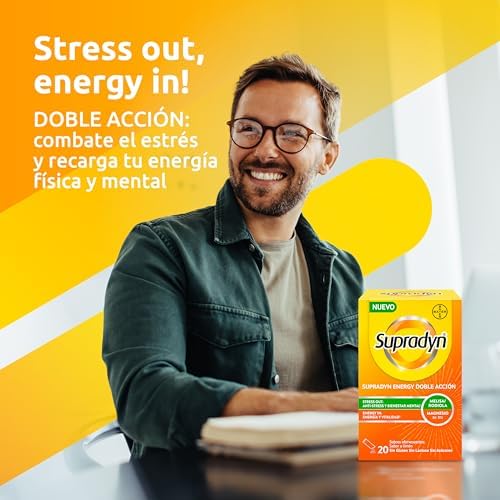 Energy Doble Acción Stress Out - Multivitamínico con Magnesio, Vitaminas B6, B12, Ácido Fólico, Rhodiola y Melisa - Anti-estrés, Energía, Memoria, 20 Sobres Limón