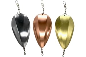 KOKOPROS Kokanee Salmon Dodger Jets 4-Inch 3-Pack & 9-Pack Sets - Copper, Silver & Gold Color Plated Metal - Highly Reflective Fishing Lures for Salmon & Trout