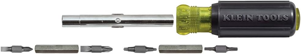 Klein Tools 32500 Multi-Bit Screwdriver / Nut Driver 11-in-1 Multi Tool, 8 Industrial Strength Bits, 3 Nut Driver Sizes, Cushion Grip Handle - - 