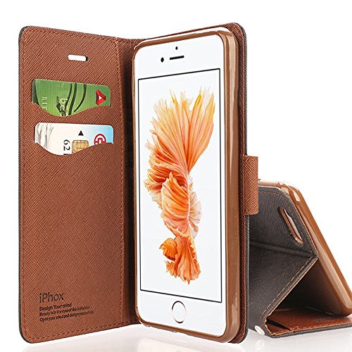 iPhone 5 Case, IPHOX [Cross Pattern Series][Black/Brown] Wallet Case ID Credit Card Cash Slots Premium PU Leather Case with Stand Flip Cover Protector for Apple iPhone 5s & iPhone 5SE--BK/BR - Thumbnail 2