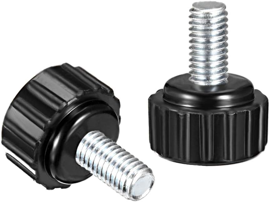 sourcing map M5 x 10mm Metric Male Thread Knurled Clamping Knobs Grip Thumb Screw on Type Plastic Threaded Hand Bolt Knobs Black 2 Pcs - Image 4