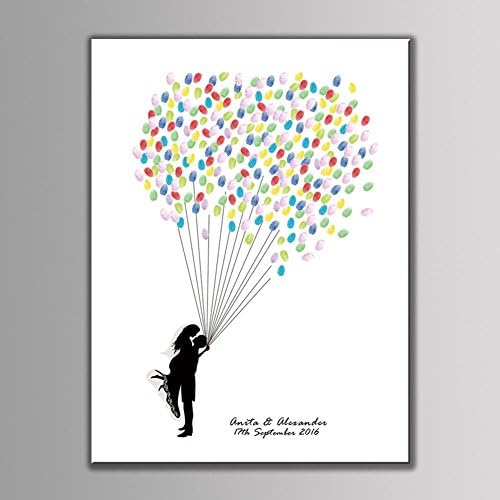 LADEY Wedding Guest Book Attendance Fingerprint Tree Couple Hugging Balloons for Birthday Party Wedding Gift