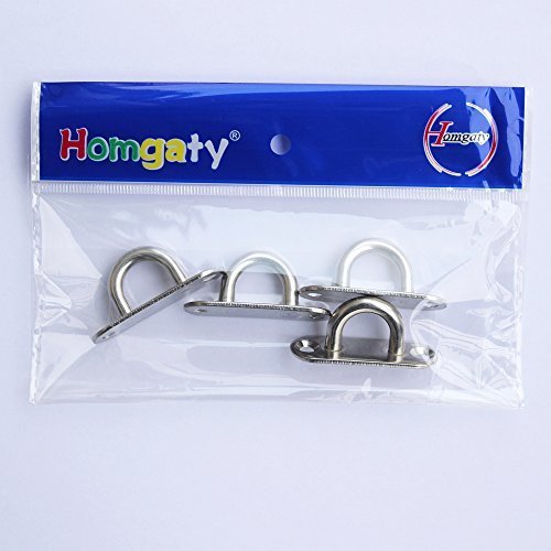 Homgaty 4Pcs 5mm 304 Stainless Steel Oblong Pad Eye Plate,Marine Hardware Staple Hook Loop