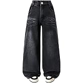 Nivne Tco Tween Boys Straight Leg Jeans Loose Fit Zipper Fly Elastic Waist Washed Black Denim Pants with Pockets