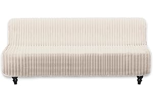 Snugglesinto Soft Faux Fur Sofa Cover Thick Shaggy Fuzzy Sectional Couch Cover Non-Slip Plush Sofa Slipcover Furniture Protector for Kids, Pets(Futon, White-ThickStripeFur)