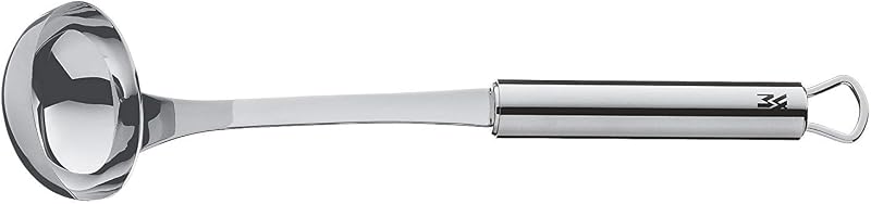 Profi Plus - Juego de Cocina 6 piezas, Estante para Colgar con 5 Ayudantes, Cucharón, Espumadera, Cuchara para salsa, Espátula, Tenedor para carne, Acero Inoxidable Pulido