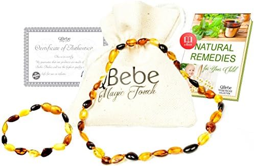 QBebe - Amber Teething Set - Amber Teething Necklace plus Bracelet/Anklet for Babies - Teething Pain Reduce and Anti Inflammatory Properties - Certificated Baltic Amber - eBook mailed to You