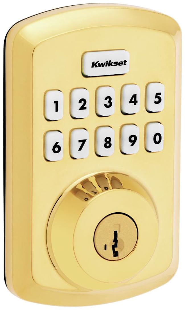 Photo 1 of Kwikset 9250TRS-L03S Transitional Powerbolt 2 Electronic SmartCode Deadbolt SmartKey with RCAL Latch and RCS Strike Lifetime Brass Finish