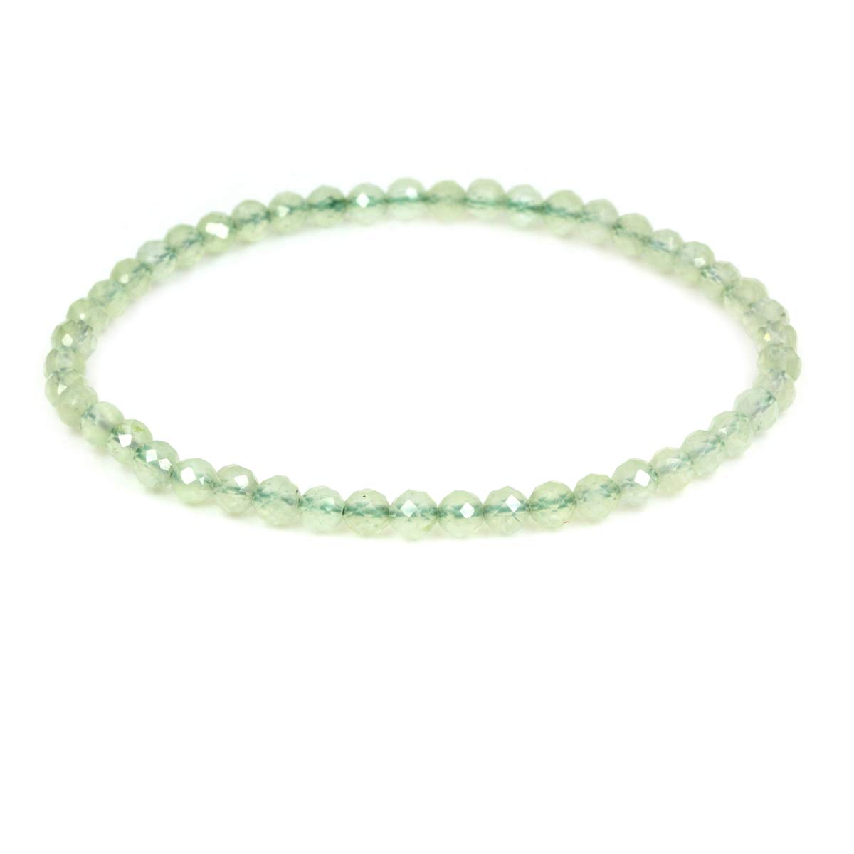CHENYUE Natural Green Faceted Prehnite 4mm Round Beads Stretch Bracelet 7" Unisex