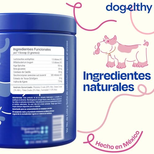 Dogelthy Gastro Aid. Pre + Probioticos con +3 Billones de UFC x Scoop. Suplemento para Perros. Complemento para Croquetas o Dieta Barf de 270g (Cerdo)