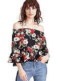 Floerns Women's Casual Floral Off Shoulder Chiffon Blouse Top