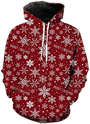 Clearence Mens Tops KpopBaby Autumn Winter Christmas Printing Long Sleeve Hooded Sweatershirt Blouse