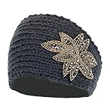 Soft Beaded Leaf Winter Headband Knit Ear Warmer, Warm Adjustable Headwrap