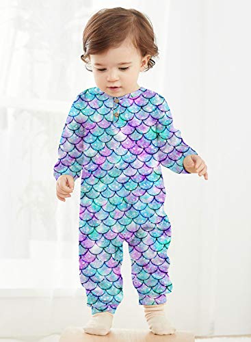 1st Baby Boys Girls Romper Bodysuit Mermaid One-Piece Jumpsuit Overall Infant Adorable Long Sleeve Onesies Playsuit Overall Pajamas for Sleep and Play