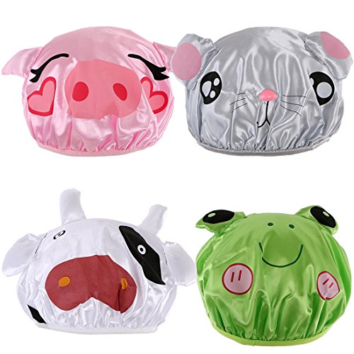 kilofly 4pc Waterproof Reusable Bath Hat Kids Fun Cartoon Animal Shower Caps Set