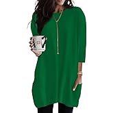 Poetsky Womens 3/4 Sleeve Tunics or Tops to Wear with Leggings Long Shirts Blouses with Pockets S-3XL