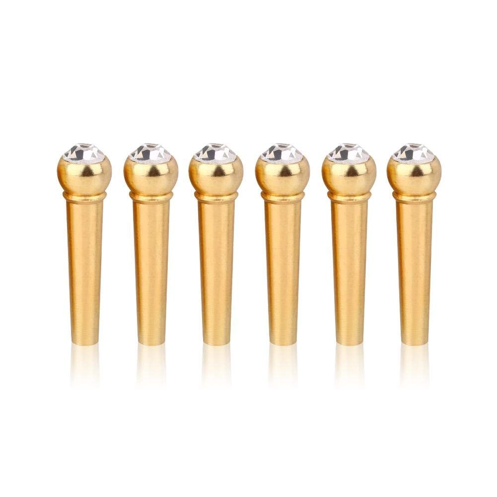 Alomejor 6Pcs Bridge Pin Copper Material Folk Acoustic Guitar Bridge Pin Peg Nail with Colorful Crystal Glass Dot(White)