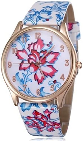BUYEONLINE Women's Fashion Flower Rose Gold Causal Leather Casual Watch Red